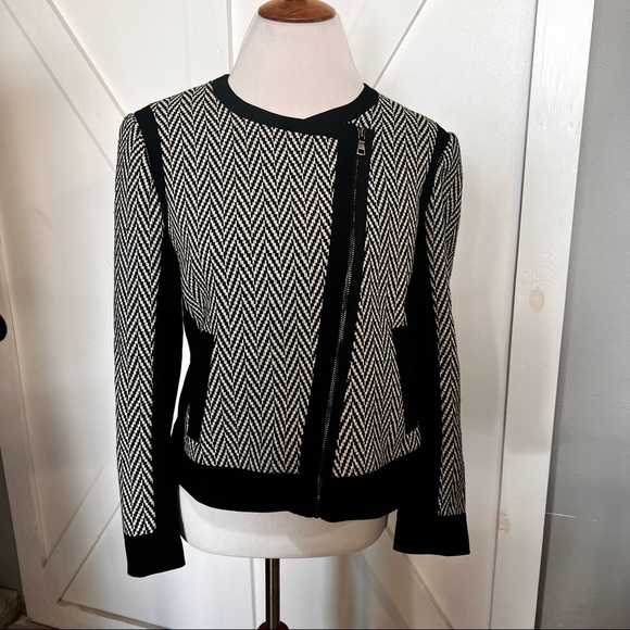 Ann Taylor black and white wool chevron print  jacket - Picture 8 of 11